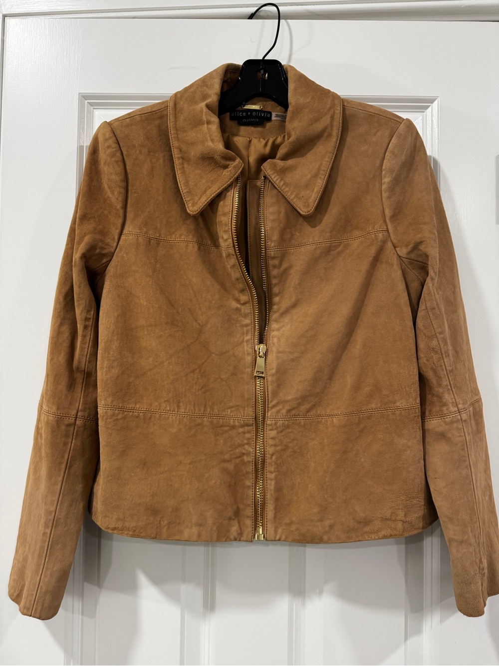 Alice + Olivia Cognac Suede Zip Jacket